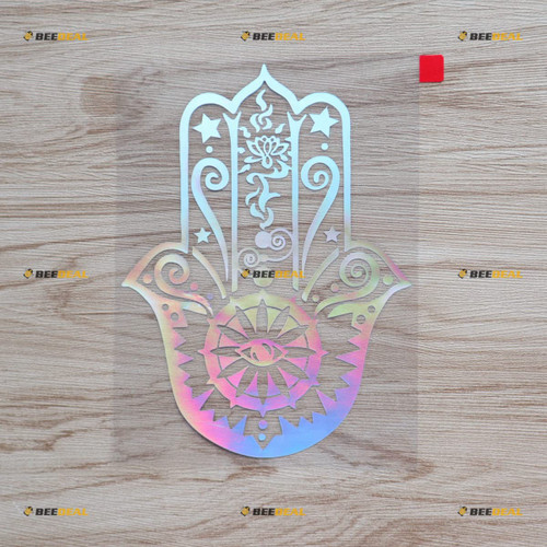 Holographic Iridescent Color, 6 Inches - Hamsa Hand Khamsa Decal Sticker Vinyl Fatima Arab - for Car Boat Laptop