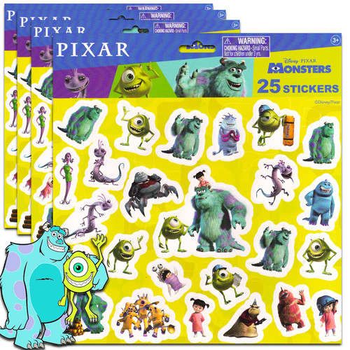 Monsters Inc Stickers 4 Pack - 100 Disney Monsters Inc Stickers for Monsters Inc Party Supplies, Party Favors, Disney Birthdays, More | Monsters Inc Stickers for Kids