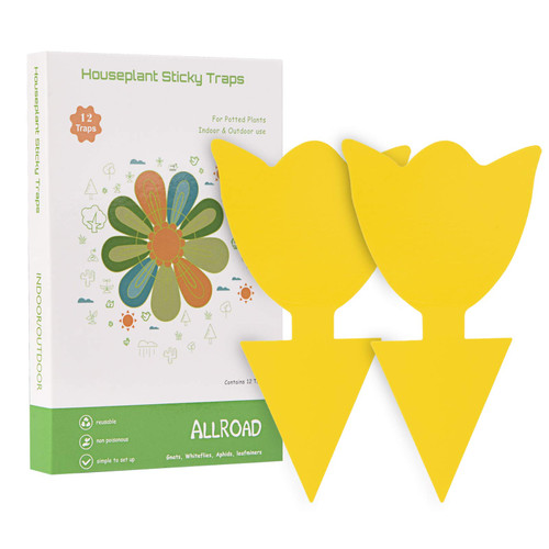 ALLRoad 12 Pcs Yellow Sticky Trap Fruit Fly Insect Trap Fungus Gnat Killer for Indoor and Outdoor Plant Insect Catcher for White Flies,Mosquitoes,Fungus Gnats,Flying Insects