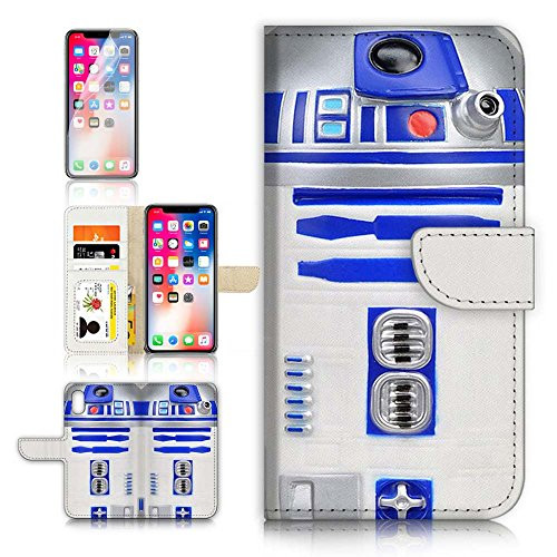 ( For iPhone X ) Flip Wallet Case Cover & Screen Protector Bundle! A0716 Starwars R2 D2