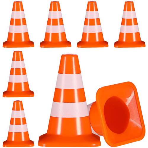 Toyvian 7pcs Miniature Traffic Cones Traffic Signs Mini Traffic Signs Roadblock Cone Pretend Play Toys for Sand Table Engineering Construction