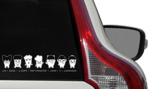 BTS Cartoon All Horizontal Car Vinyl Sticker Decal Bumper Sticker for Auto Cars Trucks Windshield Custom Walls Windows Ipad MacBook Laptop Home and More (White)