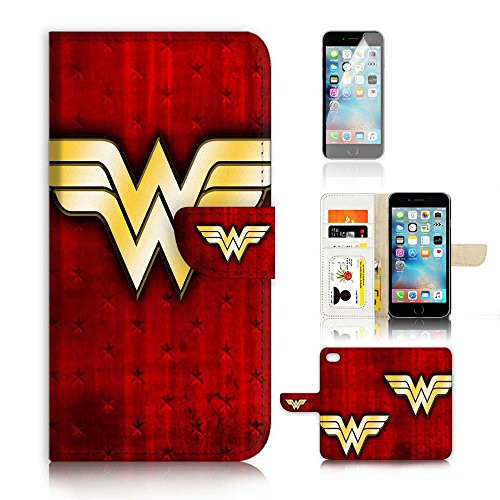 ( For iPhone 7 ) Flip Wallet Case Cover and Screen Protector Bundle A0989 Wonder Woman