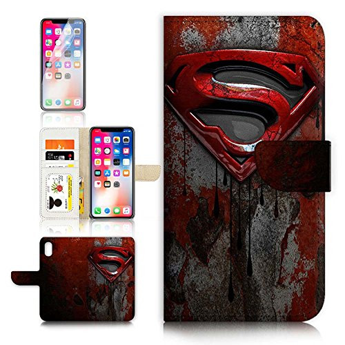 ( For iPhone X ) Flip Case Wallet Cover with Screen Protector - US B30007 - Superman Super Hero B30007