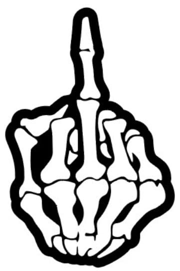 Hand Symbol Middle Finger Skull Large Size 7" x 4.5" Inch Sticker Skeleton White Car Decal Vehicle Automobile Window Car Truck Van Wall Door Helmet Notebook Laptop Gift