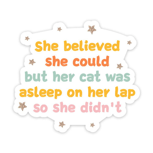 She Believed She Could Cat Mom Sticker, Funny Cat Lover Quote Stickers 2 Pack for Laptop Phone Water Bottles Car