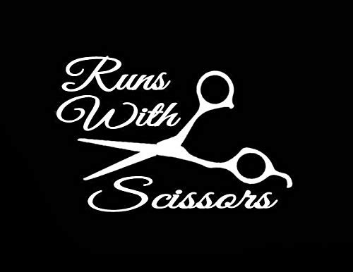 Runs with Scissors Funny Decal Vinyl Sticker|Cars Trucks Vans Walls Laptop| White|5.5 x 3.6 in|DUC1264