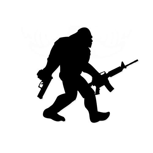 Bigfoot with Guns Decal Vinyl Sticker|Cars Trucks Vans Walls Laptop| Black |5.5 x 5.2 in|DUC406