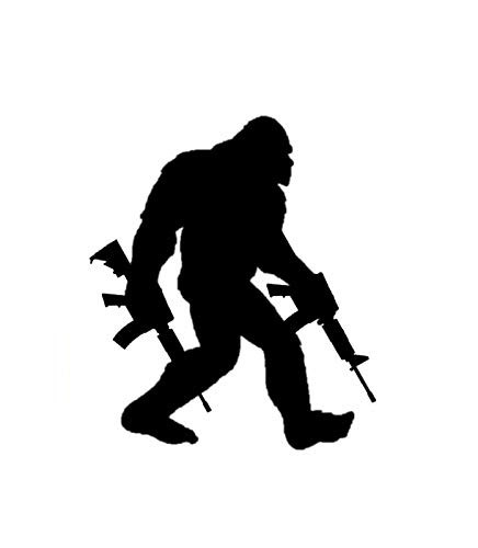 Bigfoot Carrying Big AR Guns Decal Vinyl Sticker|Cars Trucks Vans Walls Laptop| Black|5.5 x 4.7 in|DUC724