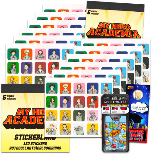 Action Comics My Hero Academia Party Favors - Bundle with 12 Sheets of My Hero Academia Stickers Featuring Deku, Bakugo and Ochaco Plus Phone Wallet, More | My Hero Academia Party Supplies