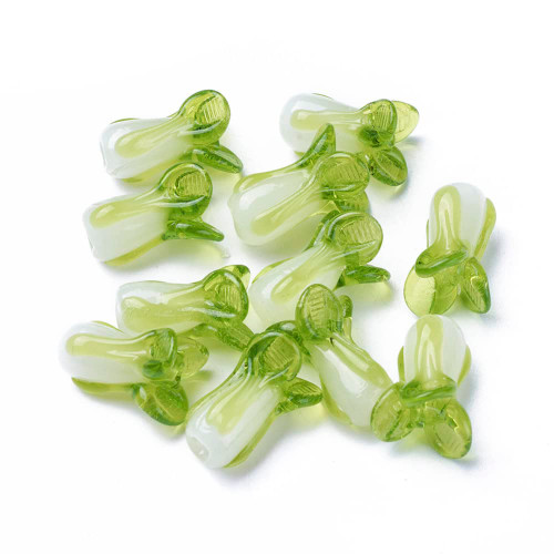 LiQunSweet 10 Pcs Handmade Lampwork Glass Loose Beads Spacer Food Vegetable Green Cabbage Beads for Jewelry Making DIY Craft Bracelet