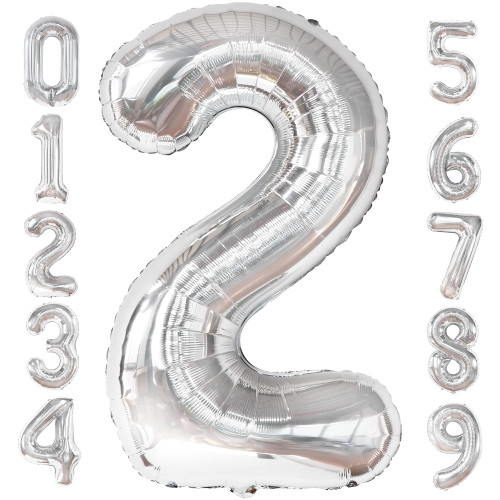 KatchOn, Big Silver Number 2 Balloon - 40 Inch | Silver 2 Balloon Number | Two The Moon Balloons for 2 Year Old Birthday Decorations | 2 Birthday Balloon for Two Balloons for 2nd Birthday Decorations