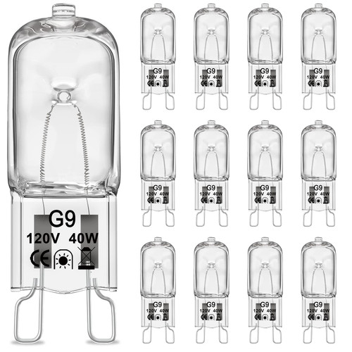 DUMILOO G9 Halogen Bulb 120V 40W T4 JCD Type 2 Pin Base Dimmable Xenon Small Light Bulb for Chandeliers, Cabinet Lights, Warm White 2700K, 12 Pack