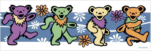 Liquid Blue Grateful Dead Dancing Bears and Daisy Flowers - Bumper Sticker/Decal