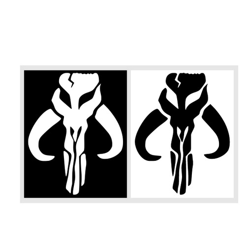 Bounty Hunter Mandalorian Decal Vinyl Sticker Decal |Perfect Size 5.5 Inches | Skull Decal Sticker for Car Laptops Skateboard | 01White & 01Black | (Set of 02)