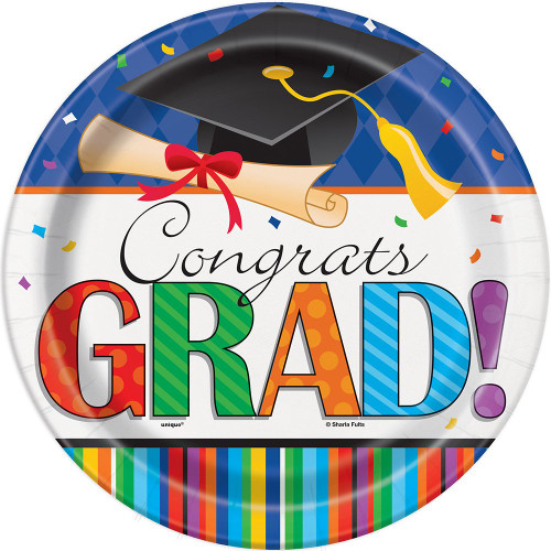 Striped Graduation Dinner Plates, 8ct