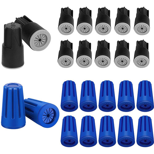 20 Pcs Waterproof Wire Nut Connectors, Outdoor Seal Electrical Caps for Landscape Light, Irrigation Valves, Wet Location Installation, 22AWG-12AWG, (Blue; Black)