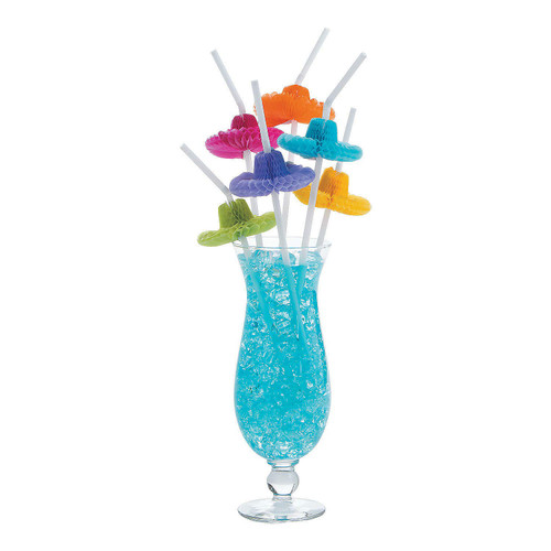 Fun Express - Sombrero Tissue Straws for Cinco de Mayo - Party Supplies - Drinkware - Straws - Cinco de Mayo - 12 Pieces