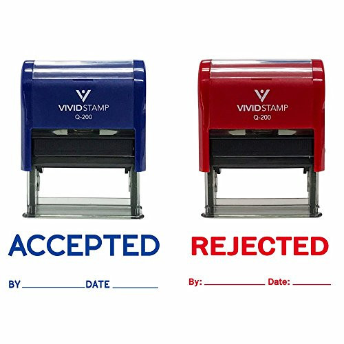 ACCEPTED/REJECTED By Date Self Inking Rubber Stamp - 2 PACK (Blue Ink/Red Ink) Medium