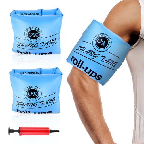 2 Pack Arm Floaties for Adults and Kids, Water Wings Inflatable Arm Swimming Floats Swim Rollup Arm Bands with Inflator Safety Arm Floaties for Swimming Pool Water Sports Party(Blue)