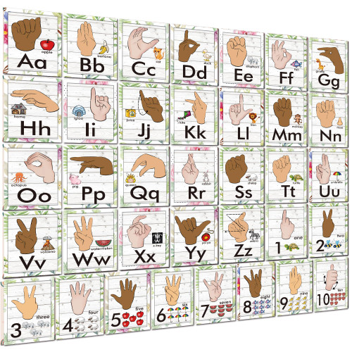 36 Pieces ASL Alphabet Line Bulletin Board Set ABC Number Sign Language Flash Cards Wall Decorations for Pre-School Kindergarten Elementary Classroom Nursery Homeschool (Farmhouse)