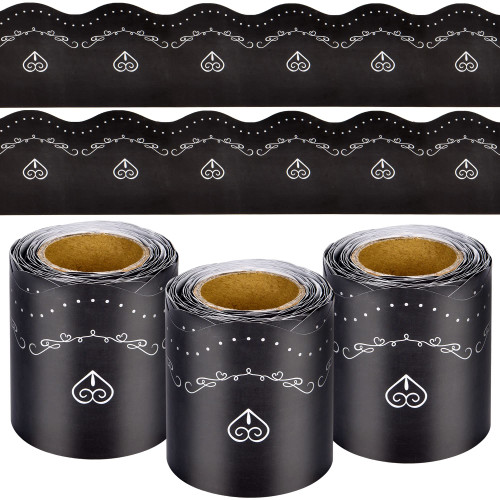 99 Feet Dotted Swirl Bulletin Board Border 3 Rolls Black Scalloped Borders Trim Decorative Classroom Bulletin Board Rolled Trim Back to School Decoration for Home Classroom School Office Decor