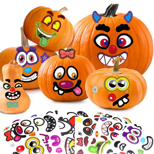 Halloween Pumpkin Decorating Stickers for Kids - FUNNYB&G 24 Packs Pumpkin Face Stickers for Mini Small Pumpkins Decoration Stickers for Toddlers Halloween Party Decor Supplies Favors Gifts
