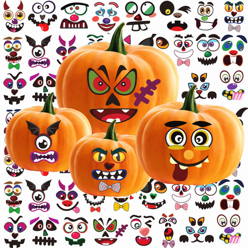 72 Pack Halloween Pumpkin Decorating Stickers, Pumpkin Face Stickers for Kids, Pumpkin Decorating Craft Kit for Kids Halloween Treats Party Favors Supplies?36 Styles?