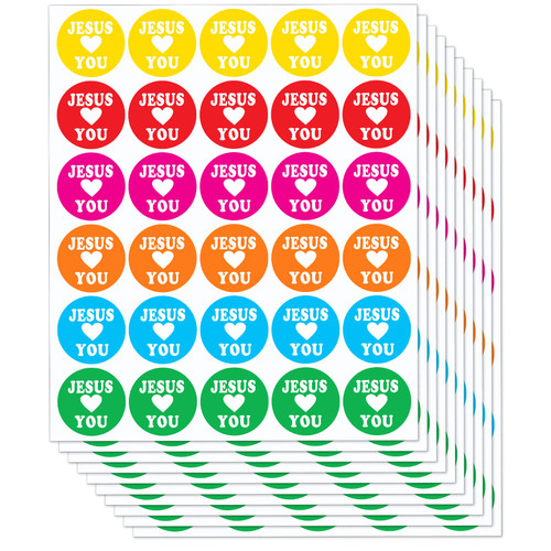 Jesus Loves You Decals Stickers Christian Religious Jesus Stickers for Kids, 6 Colors (300 Pieces)