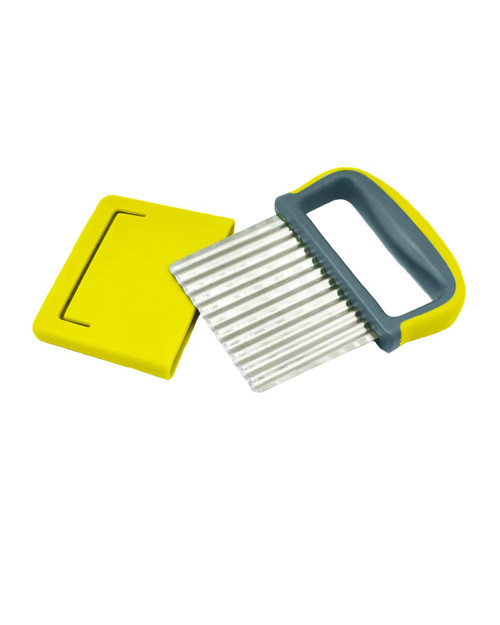 AOBYMIN Crinkle Cutter for Veggies, Potato Slicer for French Fries, Stainless Steel Vegetable Cutter, Fry Cutter for Potatoes (Yellow)