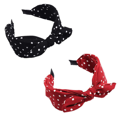 2Pcs Polka Dot Print Bowknot Headband Wide Band Cloth Hairbands Hair Hoop Headwrap Hair Accessories for Women Girls, DuoGo-140 2Pcs Polka Dot Print Bowknot Headband Wide Band Cloth Hairbands Hair Hoop Headwrap Hair Accessories for Women Girls, DuoGo-140