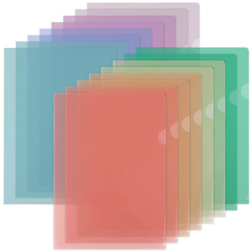 EOOUT Clear Document Folders, 24 Pack Plastic Folders, Pastel Colors, Letter Size Project Pockets Poly Sleeve Folders, 8 Assorted Colors