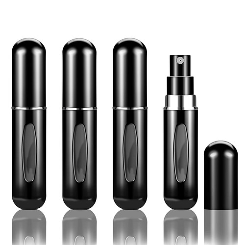 Fivexing 4Pcs Refillable Perfume Atomizer Bottles?Portable Mini Separate Perfume Bottle?Travel and Outings Spray Boxes Dispensers 5ml/0.2oz(Black)