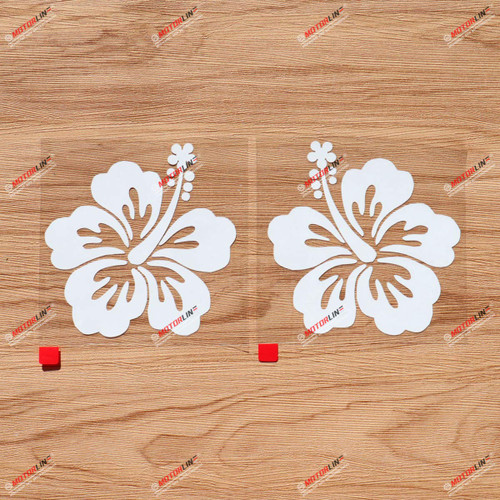 Hibiscus Flower Hawaii Hawaiian Vinyl Decal Sticker - Pair White, 4 Inches - Mirror Image Reversed No Background for Car Boat Laptop