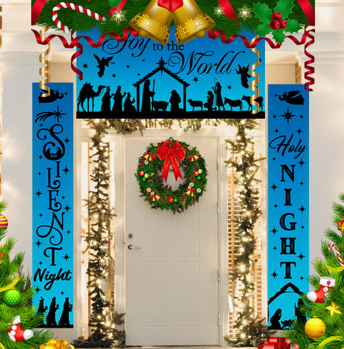 Joy to The World Christmas Nativity Porch Sign,3Pcs Manger Scene Religious Christmas Yard Signs Holy Nativity Christmas Hanging Banner Large Xmas Porch Sign for Christmas Decoration Joy to The World Christmas Nativity Porch Sign,3Pcs Manger Scene Religious Christmas Yard Signs Holy Nativity Christmas Hanging Banner Large Xmas Porch Sign for Christmas Decoration