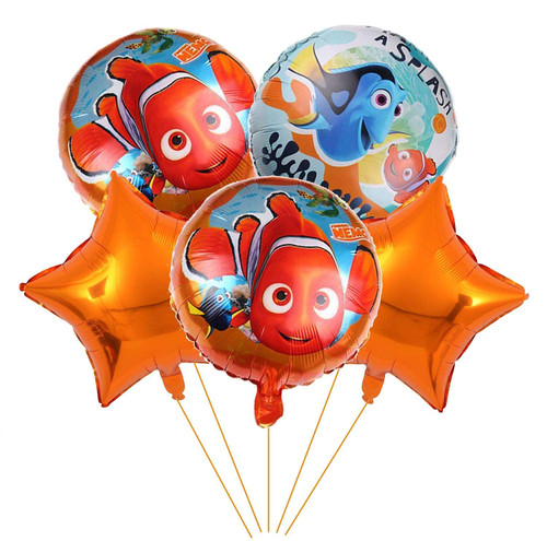 5PCS Finding Nemo Foil Balloons for Kids Birthday Baby Shower Finding Nemo Theme Party Decorations