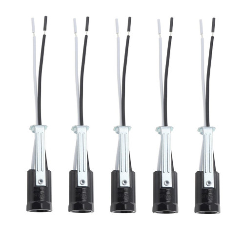 RTNLIT E12 Candelabra Base Socket, Keyless Phenolic Lamp Holder with Wire Lead for E12 Incandescent LED Light Bulb(Pack of 5)