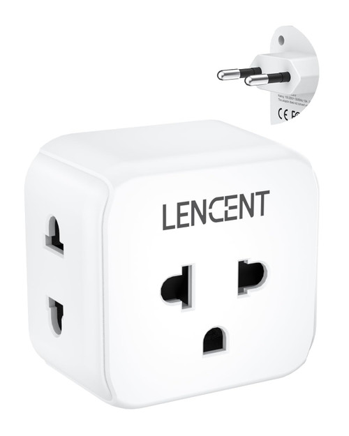 LENCENT European Travel Plug Adapter, International Power Adaptor with 3 Outlets, Travel Plug Converter Charger, US to Most of Europe EU Italy Spain France Iceland Germany Greece Israel Norway, Type C