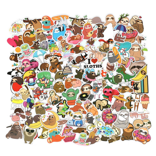 100pcs Sloth Stickers Pack for Water Bottle,Sloth Lovers Gifts for Girls Women Teens Adults, Waterproof Decals Vinyl Sloth Stickers for Hydroflask Laptop Computer Bike Helmet MacBook Ipad Phone