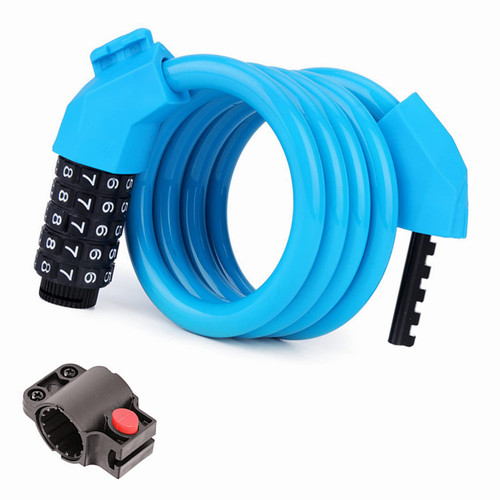 RUNGANG Bicycle Lock, 4 Feet Bike Lock Cable, High Security 5 Digit Combination Bike Lock, Heavy Duty Anti-Theft Bike Lock with Mounting Bracket - Blue