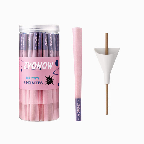 Pink Pre rolled Cones 50 PACKS - 4.25inch Classic King Size Rolling Paper With Loader and Packing Sticks - Pink Cones Rolling Paper (50Packs + Loader)