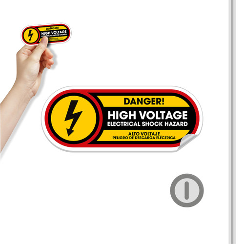 Bilingual Danger High Voltage Sticker | Electric Shock Hazard Small Sticker | Permanent Matte Vinyl | 1 Pack High Voltage Electrical Shock Hazard Waterproof Vinyl Sticker Sign (2x5)