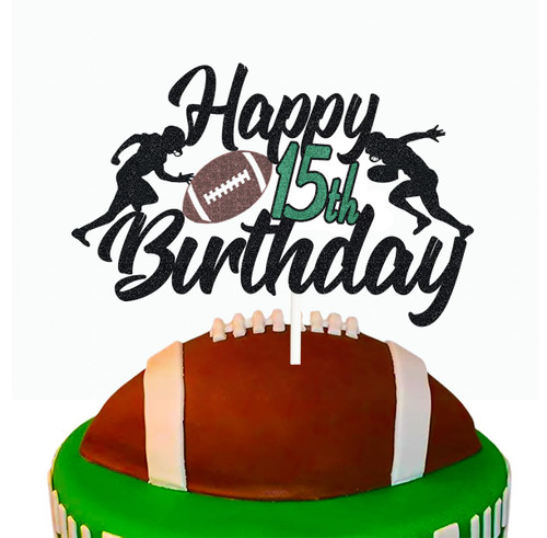 Happy 15th Birthday Football Cake Topper 15th Birthday Party Decorations Fifteen Years Old Rugby Player Scene Cake Decoration For Kids Sport Theme Fifteenth Birthday Party Event Supplies for Boys (15)