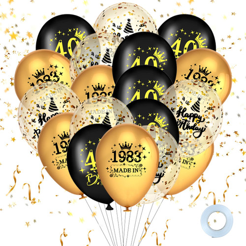 40th Birthday Decoration Set - Includes 18 Black Gold 40th Birthday Balloons - Ideal 40th Birthday Decorations for Men and Women, 40th Anniversary Decorations, Happy Birthday Balloon