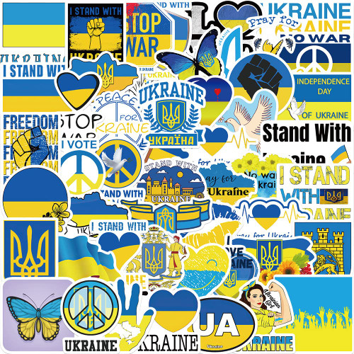 Ukraine Stickers | 50pcs Vinyl Waterproof Ukrainian Stickers Stop War, I Stand with Ukraine Sticker for Laptop, Car, Water Bottle, Book, Ukrainian Flag Sticker, Support Ukraine Stickers Gifts