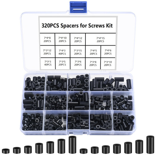 320 Pcs Electrical Outlet Screws Spacers, Black Nylon Round Spacer for Screws, Nylon Plastic Screw Standoff Spacers Without Threaded Assortment Kit for Switch and Receptacle Spacers