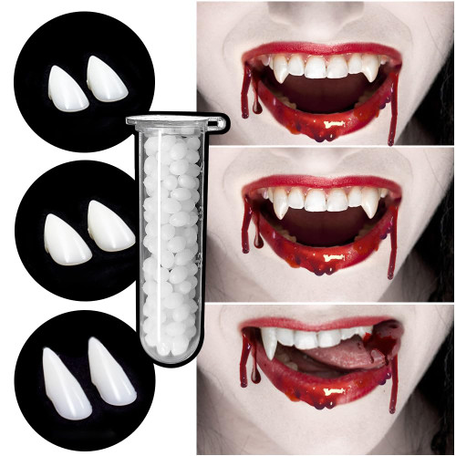 LQYoyz 3 Sizes Vampire Fangs Teeth with Adhesive, Halloween Party Cosplay Props Accessories, Fake Vampire Teeth Party Favors Werewolf Fangs Vampire Dentures for Adults Kids (3 Pairs)