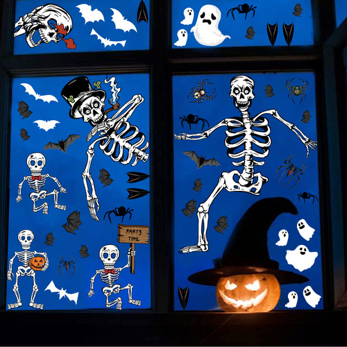 Halloween Window Stickers 6 Sheets / 80Pcs Creepy Window Wall Decals, Halloween Window Decorations, Spooky PVC Window Clings, Halloween Haunted House Party Supplies