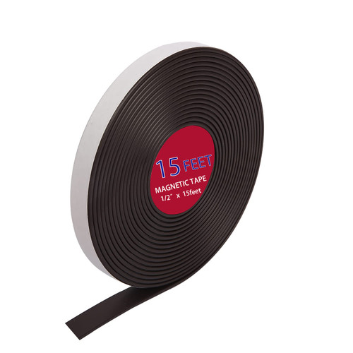 Magnetic Strip Tapes Flexible Magnetic Strip Roll with Adhesive Backing - 0.5 Inch x 15 Feet Magnetic Stickers Strip Tapes for DIY Craft, Art Projects, Whiteboards and Fridge Organization