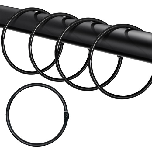 30Pcs Shower Curtain Rings Rustproof Shower Curtain Hooks for Bathroom Decorative Metal Round Shower Ring Hooks for Shower Rods Curtains (Black)